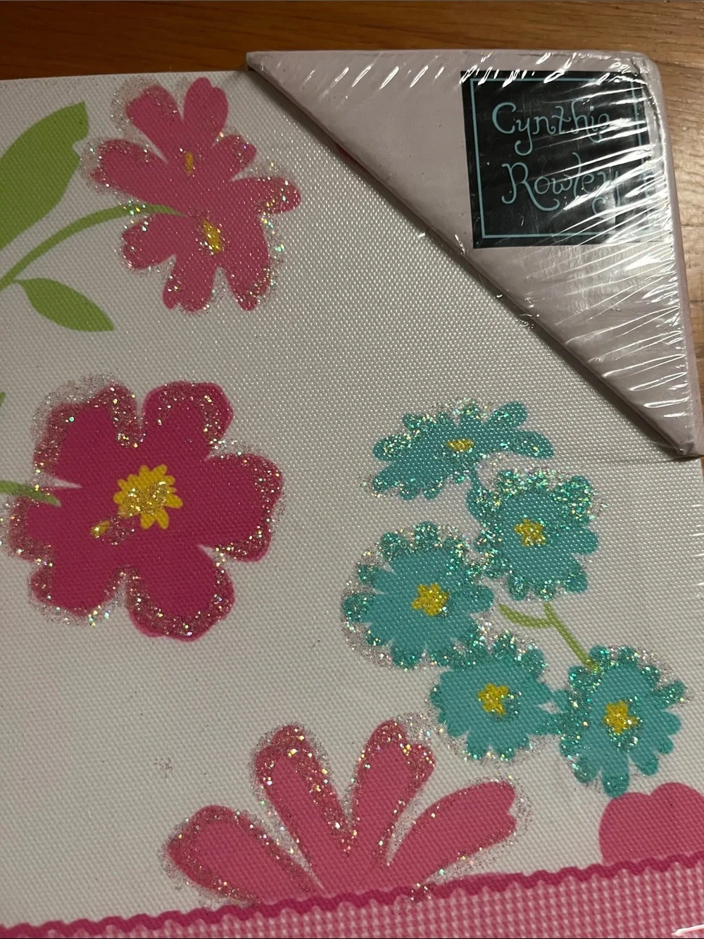 Cynthia Rowley Pink Floral Wall Art with Aqua and Yellow Accents 2 pieces, 12x12